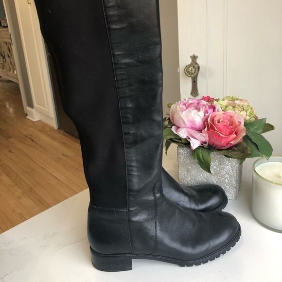 Michael Kors Stretch Back Leather Black Knee High Boots Size 7.5 - Picture 1 of 15